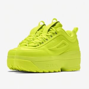Fila Neon Yellow Women's Disruptor 2 Chunky Wedge Sneaker Size 10